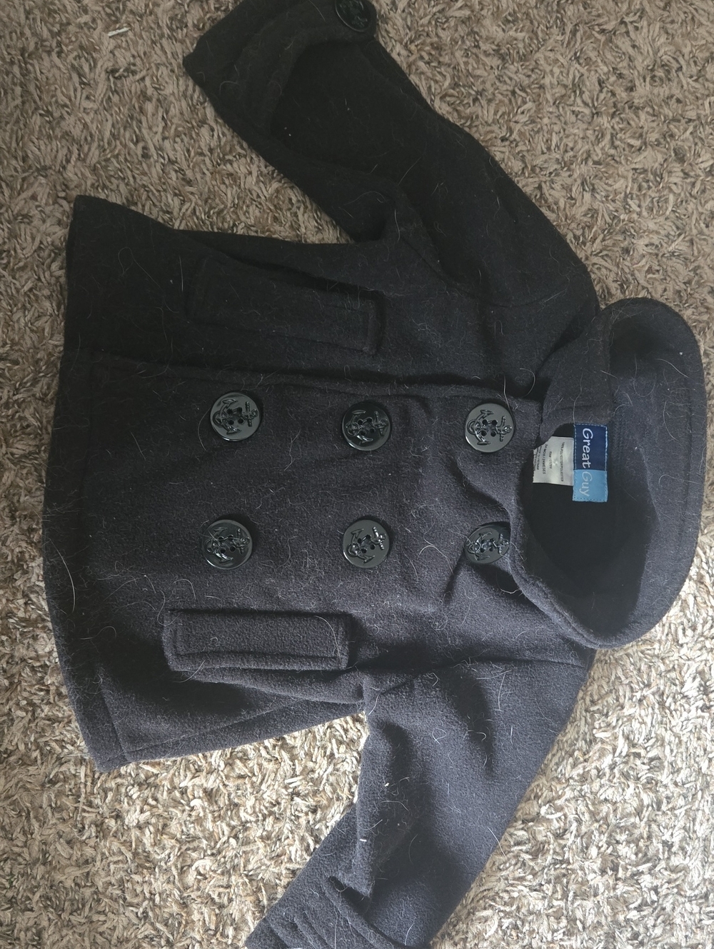 Great Guy Kids Black Double-Breasted Pea Coat